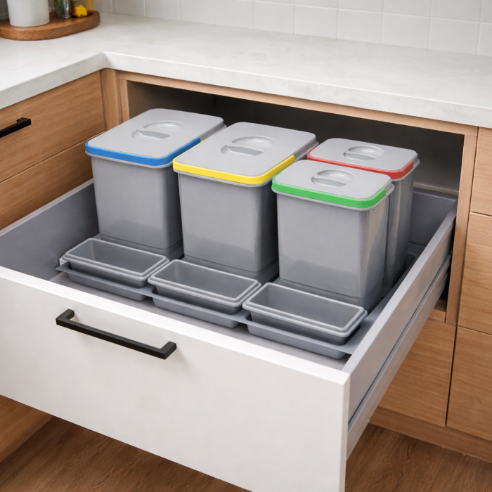 Cos de gunoi Praktico incorporabil in sertar, colectare selectiva, cu 4 recipiente, pentru corp de 800 mm latime [2]