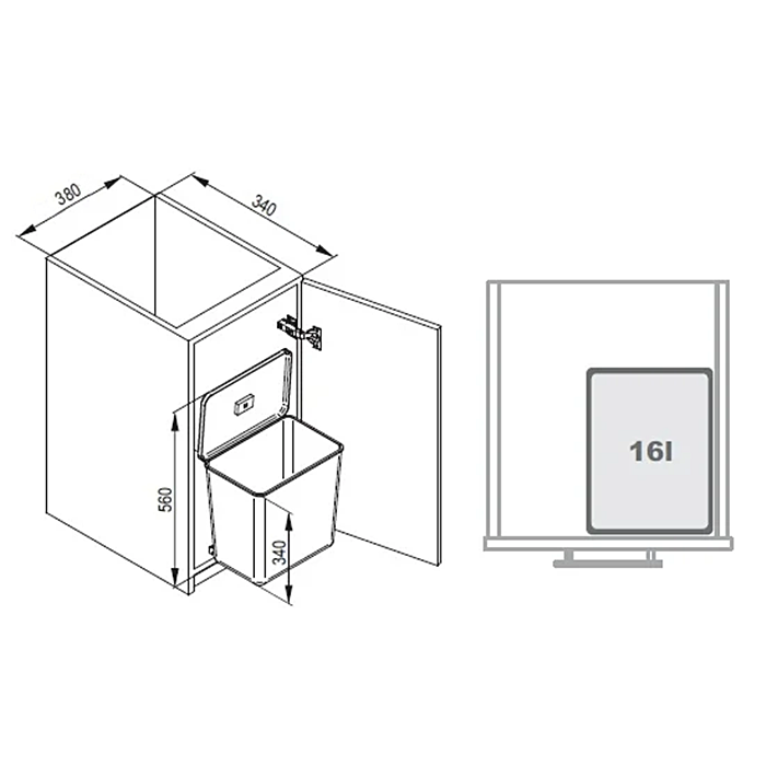 Cos de gunoi Sesamo incorporabil in dulap, colectare selectiva, cu 2 compartimente x 8 L, pentru corp de 450 mm latime [2]