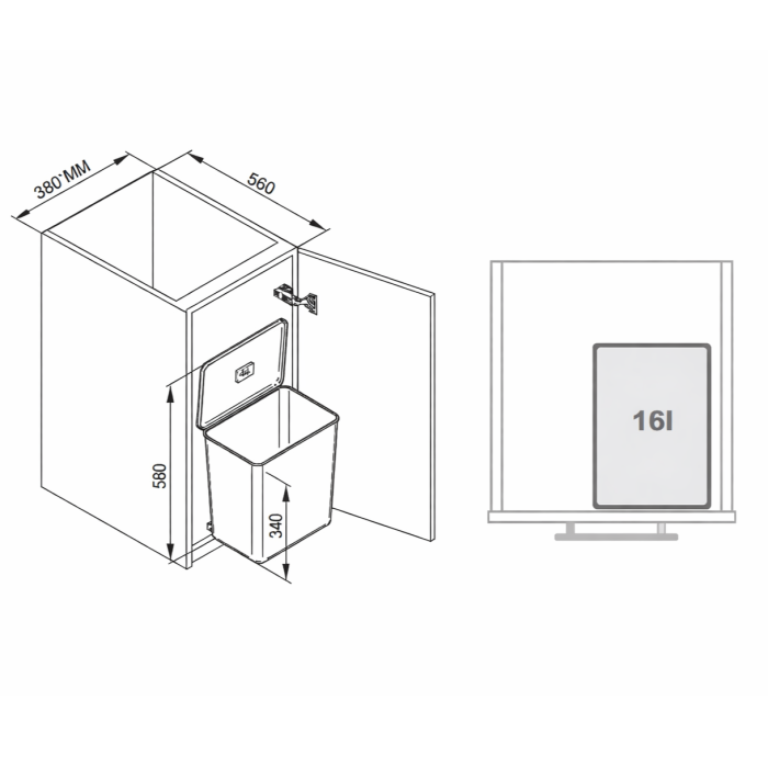 Cos de gunoi Sesamo incorporabil in dulap, cu 1 compartiment x 16 L, pentru corp de 450 mm latime [2]