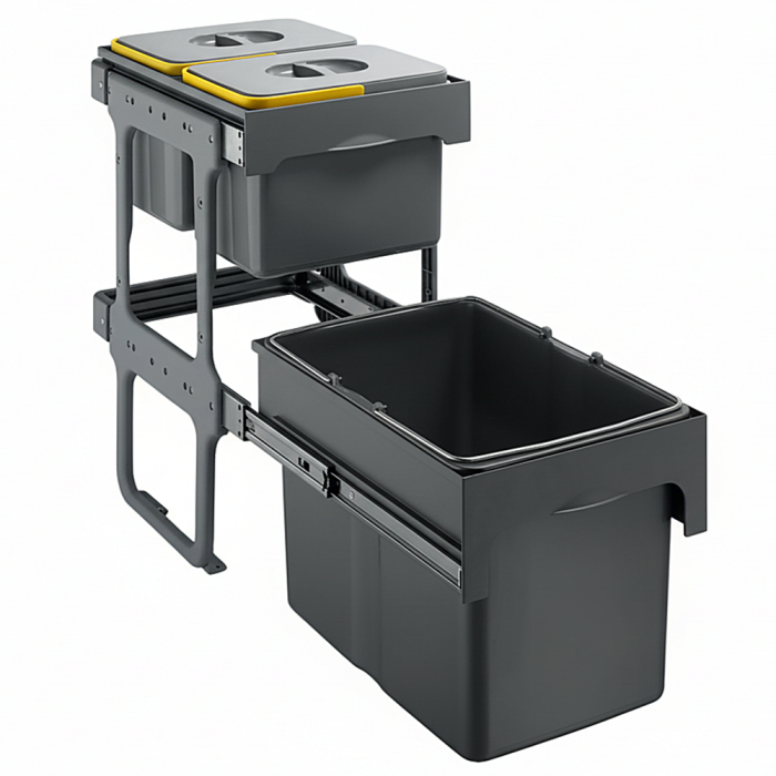 Cos de gunoi Tandem Short incorporabil, colectare selectiva, cu 1 compartiment x 34 litri si 2 compartimente x 12 litri [1]