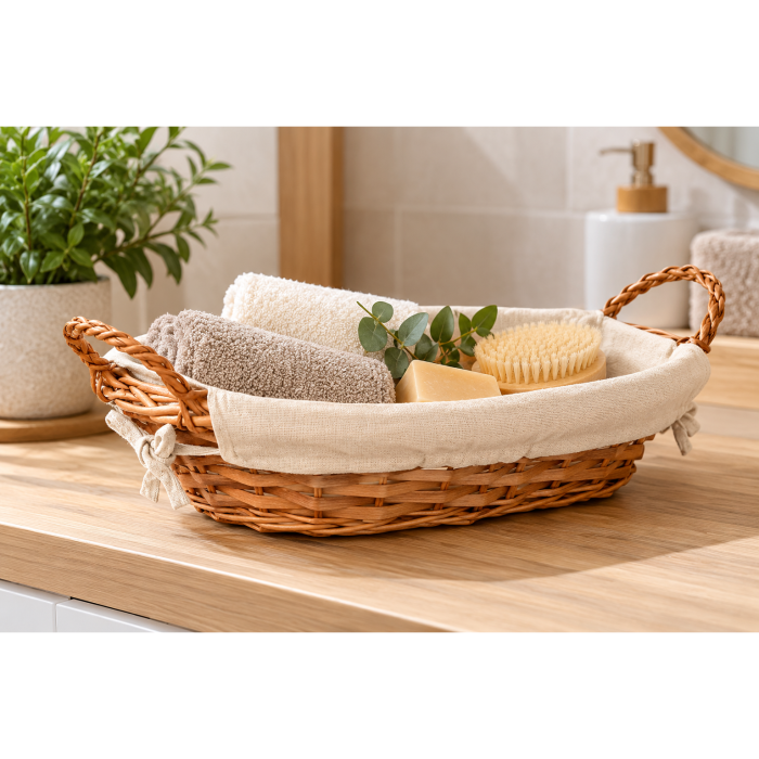 Coș depozitare oval Kipit, cu mânere, împletit, maro/bej, 35 x 25 x 9 cm [5]