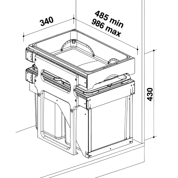 Coș gunoi încorporabil Ecomax Tank Front Jazz 40, cu extragere automata, colectare selectivă, gri antracit, 2 x 15 l [2]
