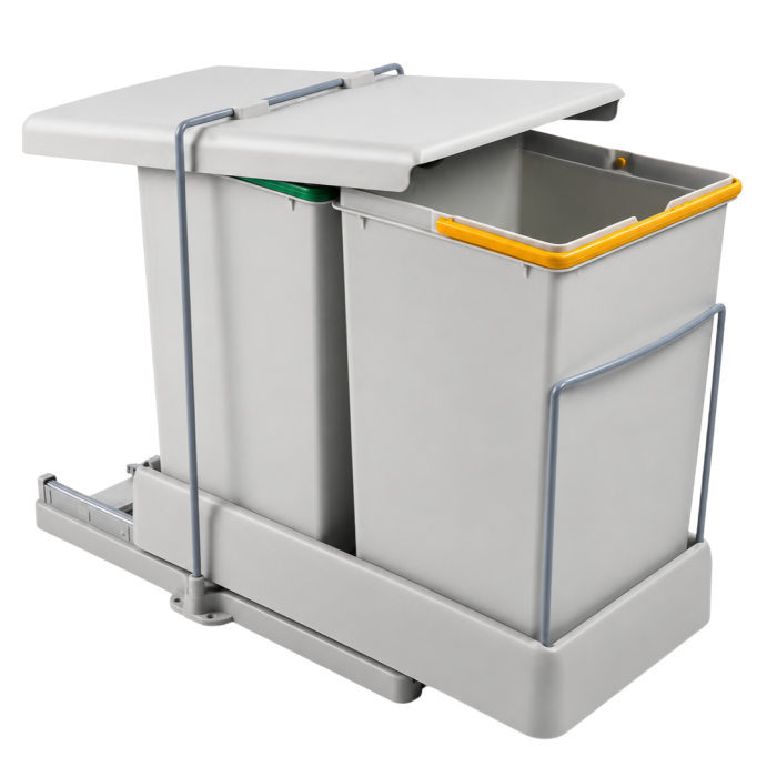 Coș gunoi încorporabil Gollinucci CR Eliot, colectare selectivă, pentru corp de 400 mm, gri deschis, 2 x 14 l [3]