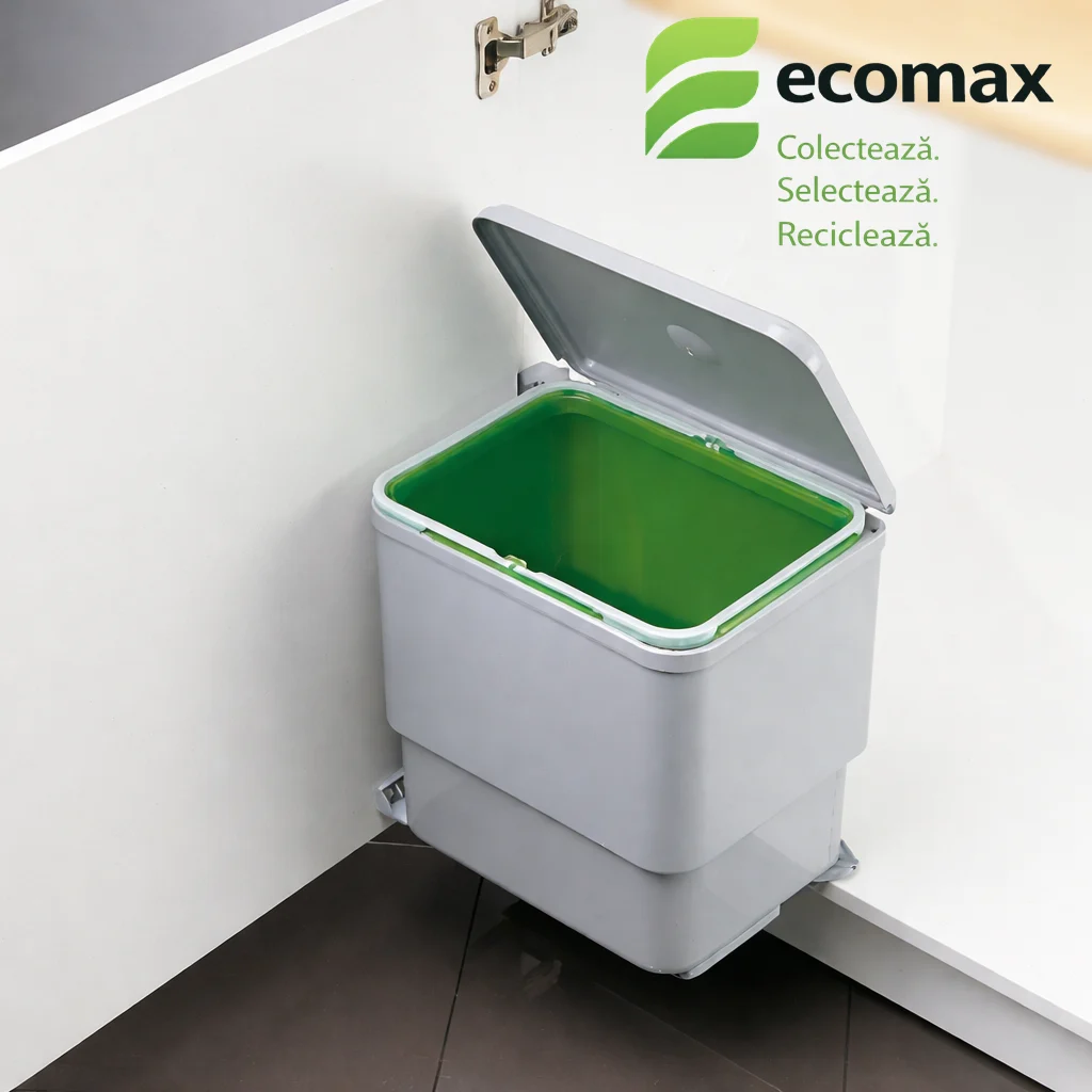 Coș gunoi încorporabil în dulap Ecomax Sesamo 450, cu extragere automată, gri, 1 x 16 l [4]