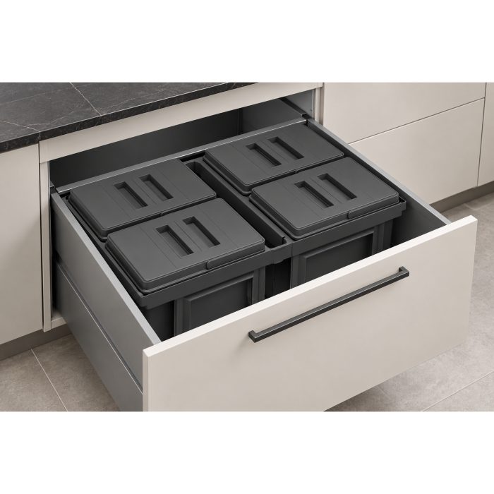 Coș gunoi încorporabil în sertar, Ecomax Jazz 75, colectare selectivă, gri antracit, 4 x 15 l + 1 x 3 l [3]