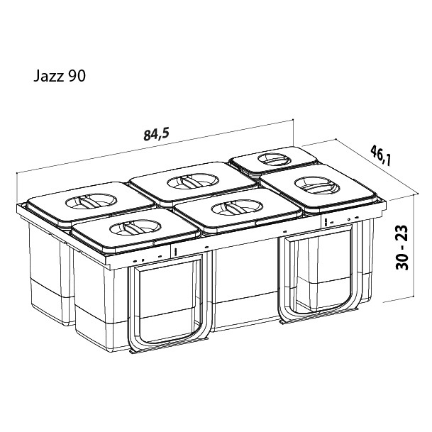 Coș gunoi încorporabil în sertar, Ecomax Jazz 90, colectare selectivă, gri antracit, 5 x 12 l + 1 x 5 l [2]