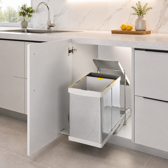 Coș gunoi încorporabil Pelikan 21300, cu extragere automată, pentru corp de 400 mm, gri, 1 x 16 l + 1 x 1 l [3]