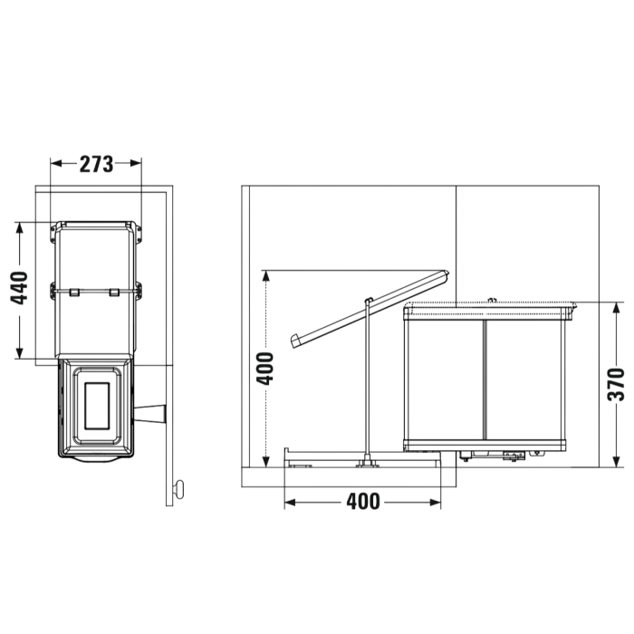 Coș gunoi încorporabil Pelikan 21300, cu extragere automată, pentru corp de 400 mm, gri, 1 x 16 l + 1 x 1 l [2]