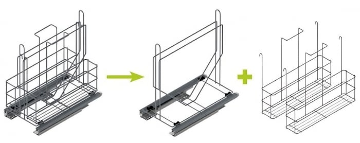 Cos Variant Multi pentru produse de curatare, cu cosuri detasabile si glisiere cu extragere totala, pentru corp de 300 mm, crom [6]