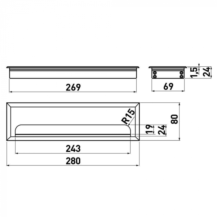 Doza trecere cablu dreptunghiulara metalica, finisaj aluminiu, 80x280 mm [2]