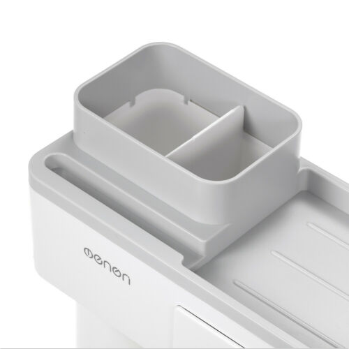 Dozator, dispenser pasta de dinti cu suport multifunctional magnetic pentru 4 pahare, 8 periute si suport telefon mobil de culoare roz cu alb [2]