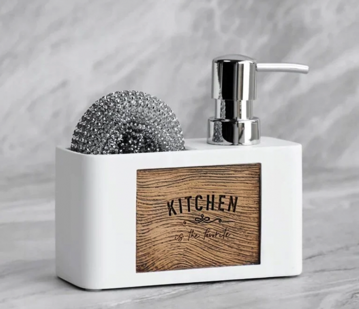 Dozator pentru sapun, alb cu gravura pe lemn, 200 ml [4]