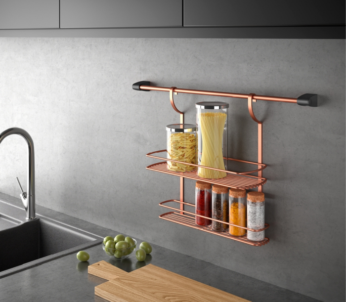 Etajera cu doua rafturi pentru recipiente City Copper, finisaj cupru, 35 x 13 x 38 cm [2]