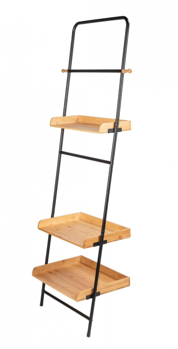 Etajera metalica inclinata cu rafturi din bambus Loft, negru/natur, 56x40x180 cm [2]
