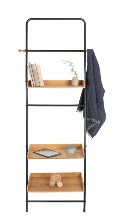Etajera metalica inclinata cu rafturi din bambus Loft, negru/natur, 56x40x180 cm [6]