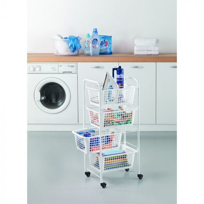 Etajera Miami cu 4 cosuri si rotile, alb, 30 x 38 x 83 cm [3]