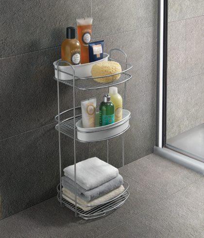 ETAJERA ORBIT CU 3 RAFTURI SI 2 COSURI, FINISAJ GRI, 26X27X65 CM [2]