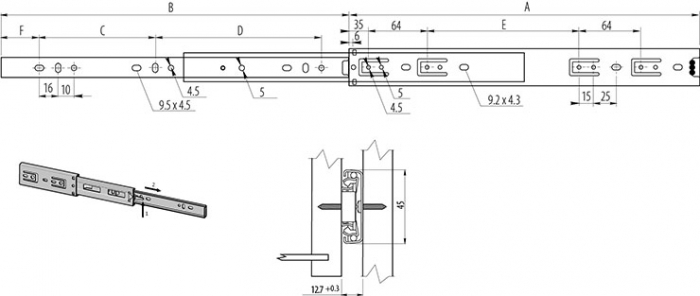 Glisiera cu bile H35, 400 mm, extragere totala, 20 kg [5]