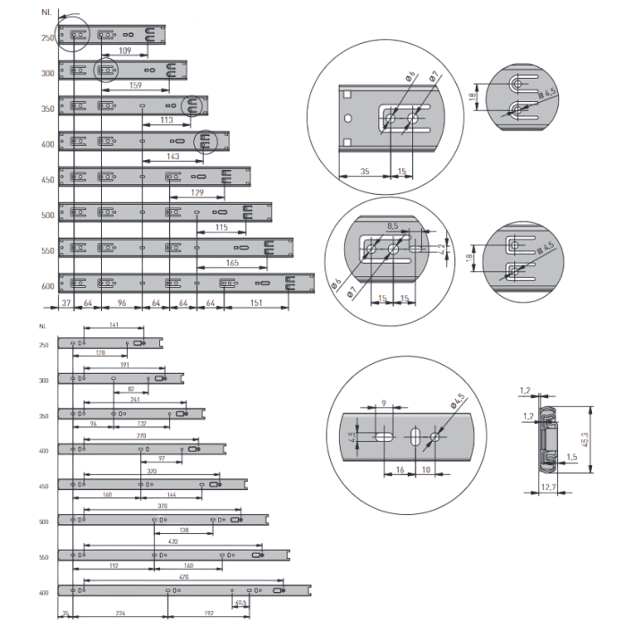 Glisiera cu bile Versalite Plus H45, cu decelerator, 400 mm, extragere totala, 40 kg [5]