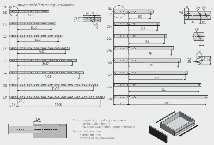 Glisiera cu bile H17, cu extragere partiala, set 2 bucati, L:278 mm [4]