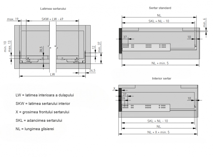 Glisiera sub sertar Modern Slide 500 mm cu extragere totala pentru placa de 18 mm, soft-close, ajustare 3D, 30 kg [5]