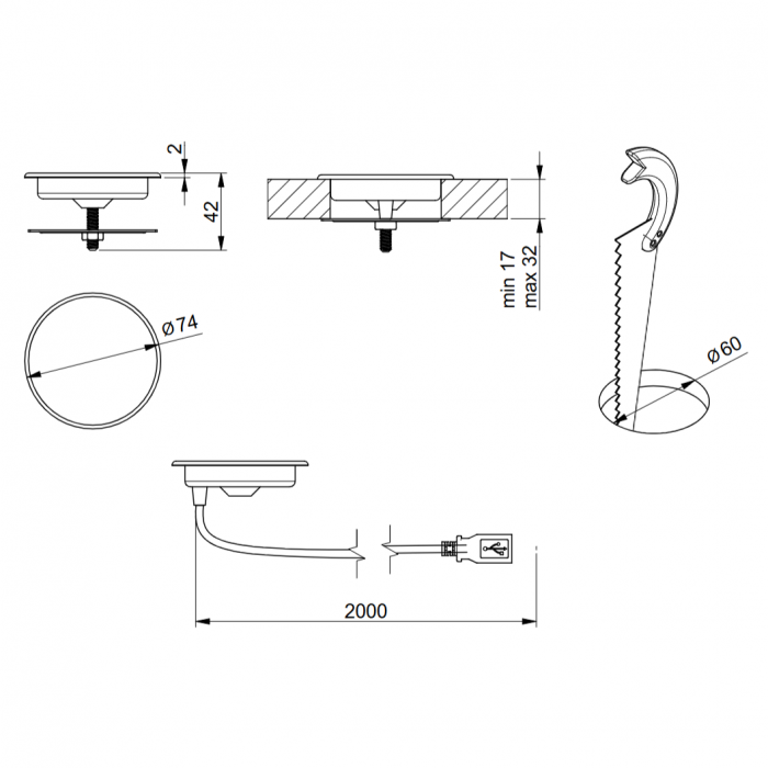 Incarcator wireless Lux, incastrat, cablu 2 m, alb [2]