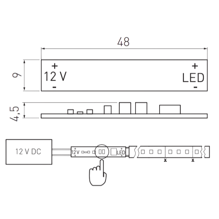 Întrerupător cu senzor GTV pentru bandă LED, 60W, 12V, IP20 [3]