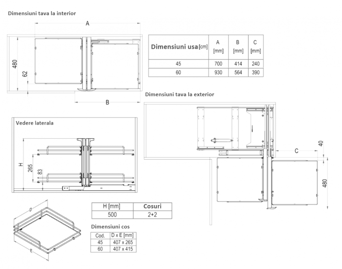 Compact 2 - Mecanism de colt reversibil cu extractie totala, 839BE Ellite, pentru usa de 45 cm, finisaj ardezie [4]