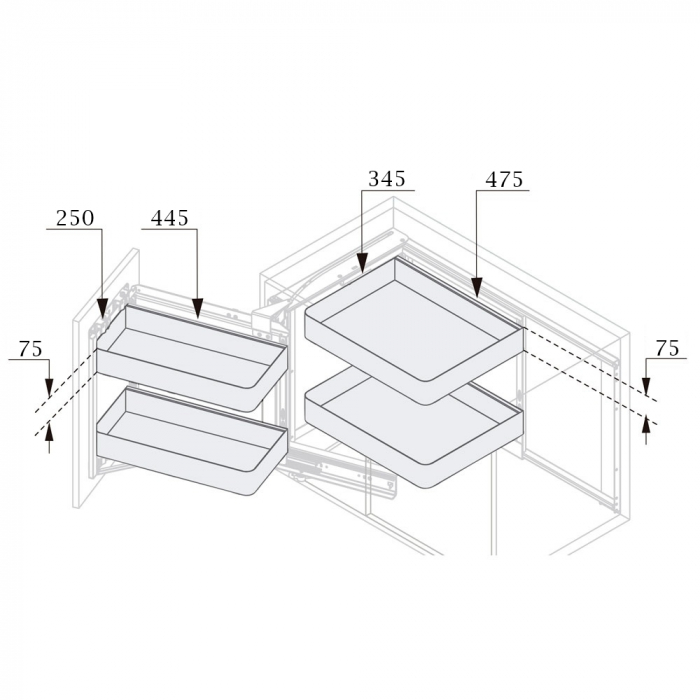 Magic Corner extractibil, reversibil si articulat, pentru corp de 900 mm, finisaj gri grafit [4]