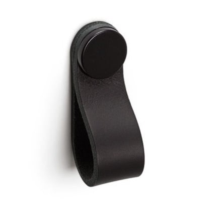 Maner, buton Flexa din piele neagra pentru mobilier, cu ornament negru, L: 70 mm [1]