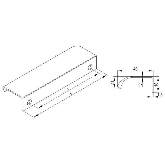 Maner lung pentru mobila Lentis, finisaj aluminiu, L:1200 mm [2]