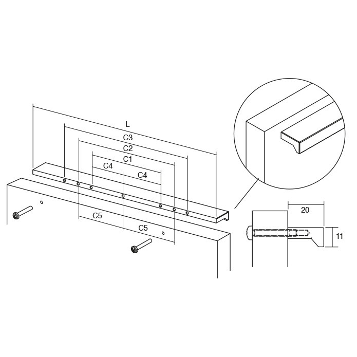 Maner pentru mobila Angle, finisaj alama shadow periata, L 100 mm [3]