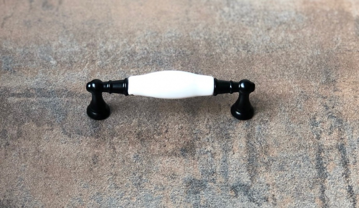 Maner pentru mobila cu insertie ceramica, finisaj alb/negru, 128 mm [2]