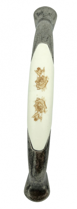 Maner pentru mobila cu insertie rasina floare maro, finisaj argint oxidat, 128 mm [2]