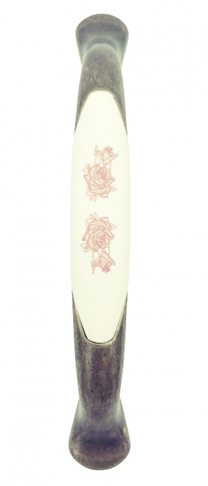 Maner pentru mobila cu insertie rasina floare rosie, finisaj bronz oxidat, 128 mm [2]