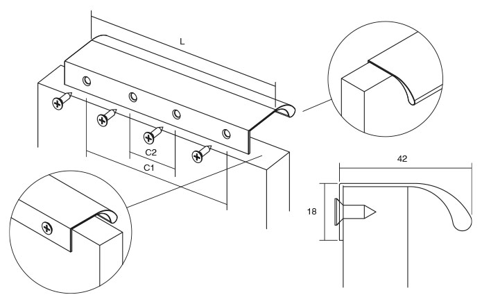 Maner pentru mobila Ona Long, finisaj negru periat, L:1100 mm [3]