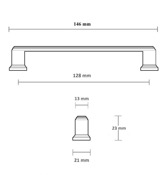 Maner pentru mobila Palace, finisaj argint antichizat, L:146 mm [8]