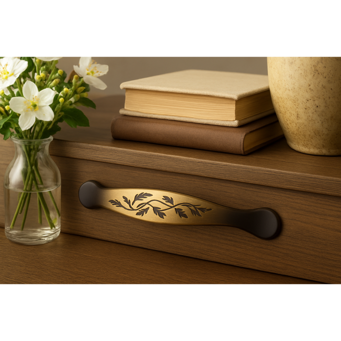 Maner pentru mobila Provence, finisaj alama rustica periata, L:154 mm [4]