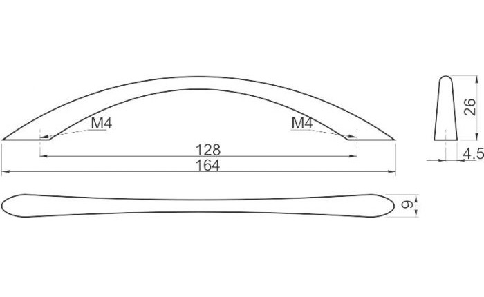 Maner pentru mobila UZ-06, finisaj crom lucios GT, L:164 mm [4]