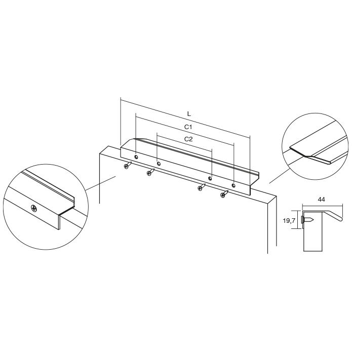 Maner pentru mobilier Vann, finisaj anodizat aluminiu lucios, L:200 mm [3]