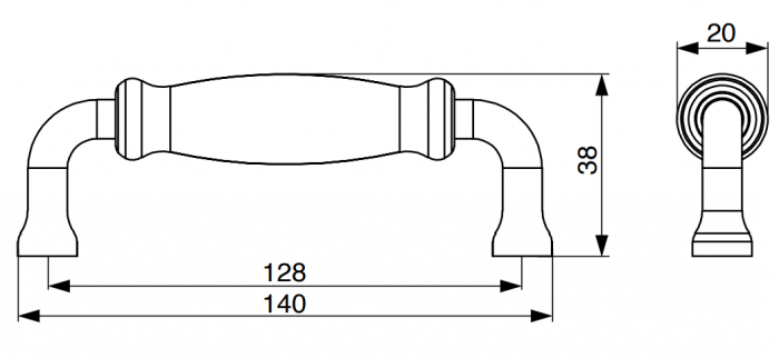 Maner pentru mobila XR21, finisaj aur patinat, 140x20x38 mm [2]