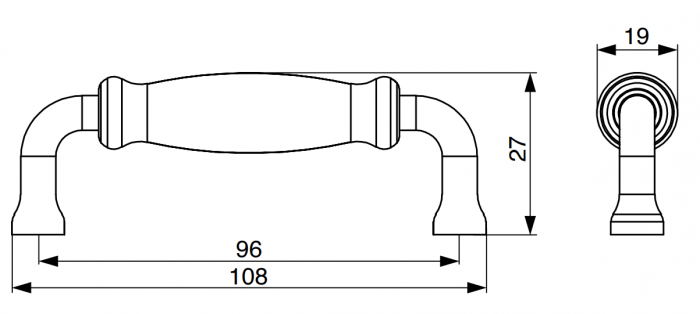 Maner pentru mobila XR21, finisaj maro patinat, 108x19x27 mm [2]