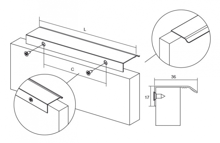 Maner pentru mobilier Cruve, otel inoxidabil, L: 45 mm [2]