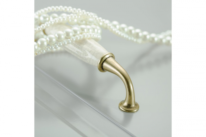 Maner vintage Alatri cu insertie ceramica alba, finisaj alama antichizata GT, L:144 mm [3]