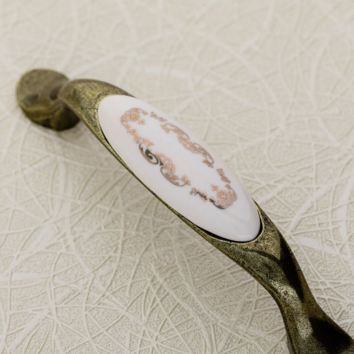 Maner vintage Arch cu insertie ceramica, finisaj auriu antichizat GT, L:125 mm [2]