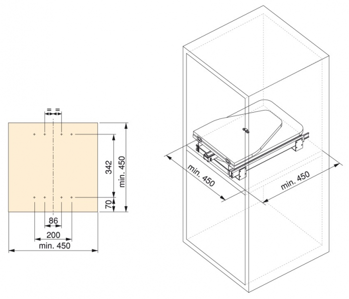 Masa de calcat 8080020, extractibila cu rotire la 180º, pliabila, incorporabila in dulap de 450 mm, finisaj gri [10]