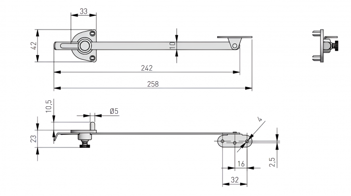 Mecanism limitator cu autofranare pentru usa bar, L: 258 mm [3]