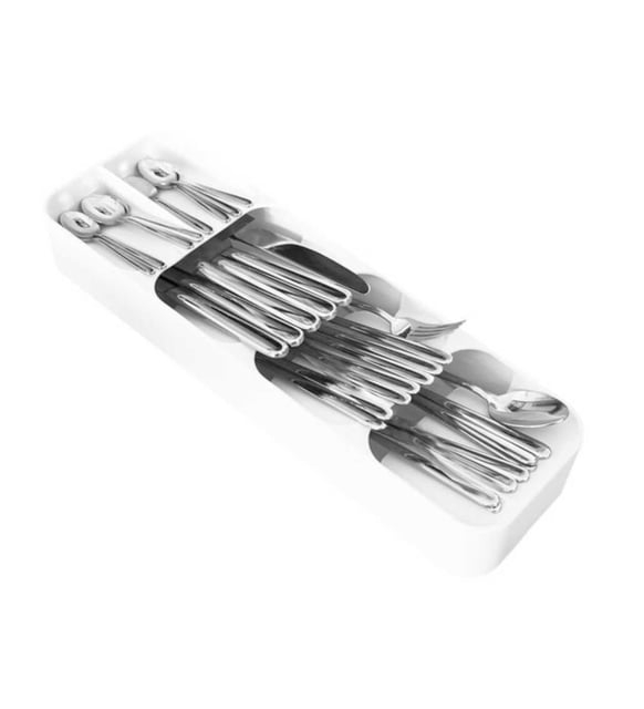 Organizator compact pentru tacamuri cu 5 compartimente, alb, 39×11.2×5.2 cm [4]