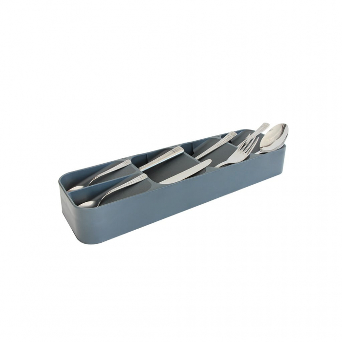 Organizator compact pentru tacamuri cu 5 compartimente, gri deschis, 39×11.2×5.2 cm [2]