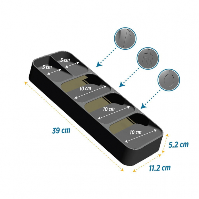 Organizator compact pentru tacamuri cu 5 compartimente, gri deschis, 39×11.2×5.2 cm [4]